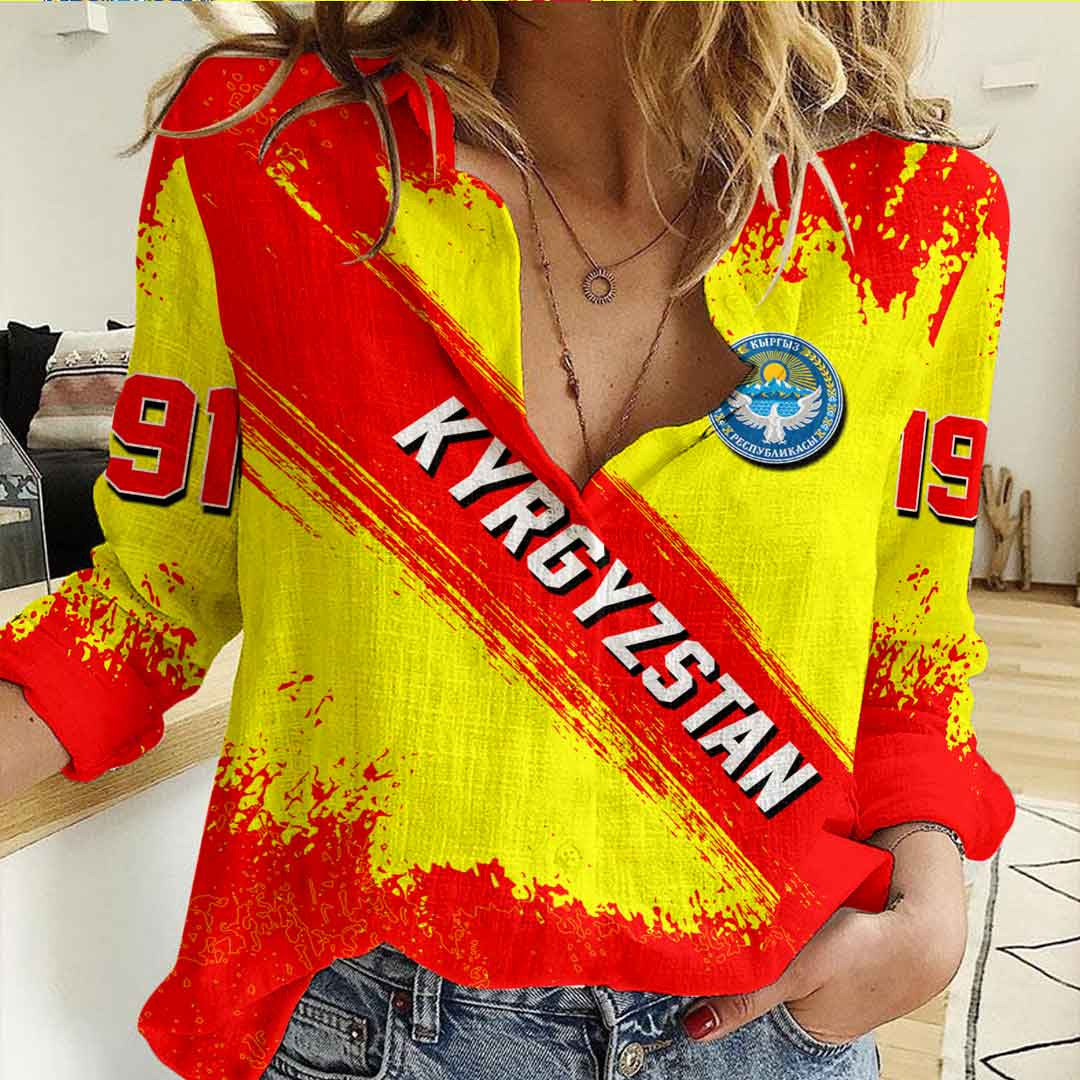 Clothing Kyrgyzstan Founded Brush Pattern Women's Casual Shirt