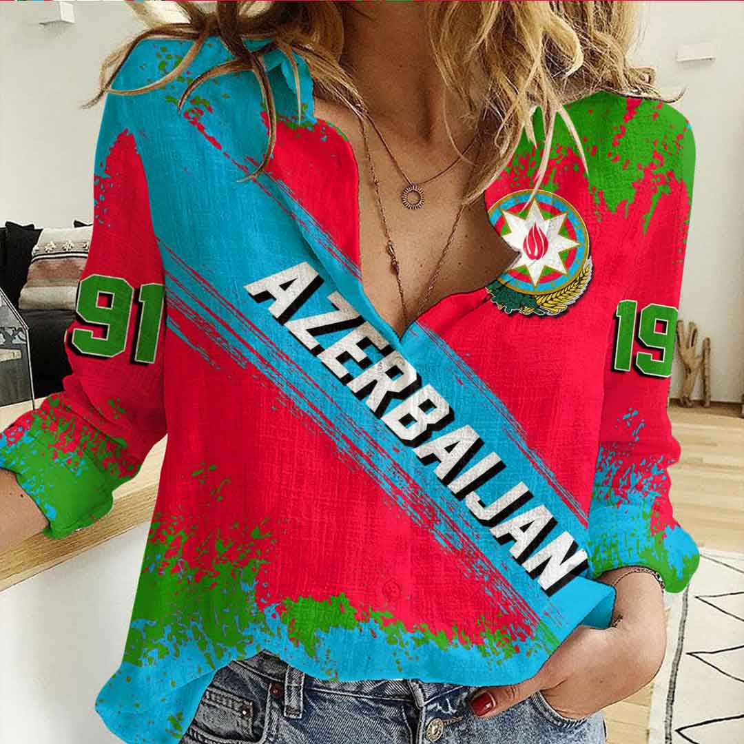 Clothing Azerbaijan Founded Brush Pattern Women's Casual Shirt