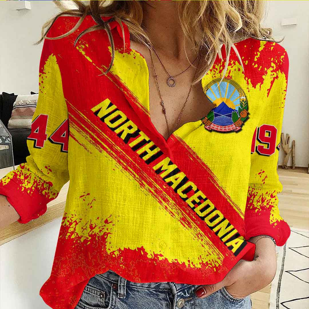 Clothing North Macedonia Founded Brush Pattern Women's Casual Shirt