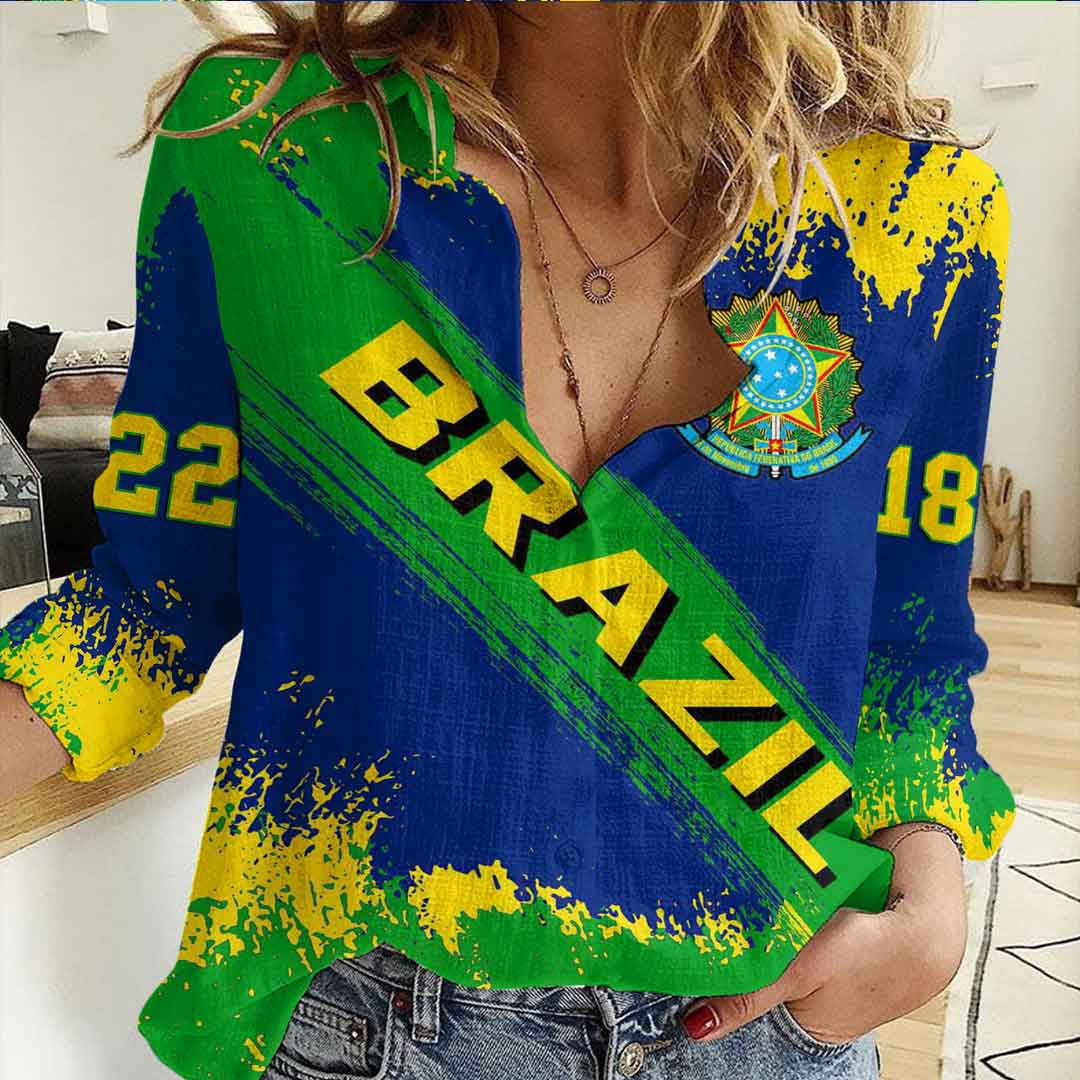 Clothing Brazil Founded Brush Pattern Women's Casual Shirt