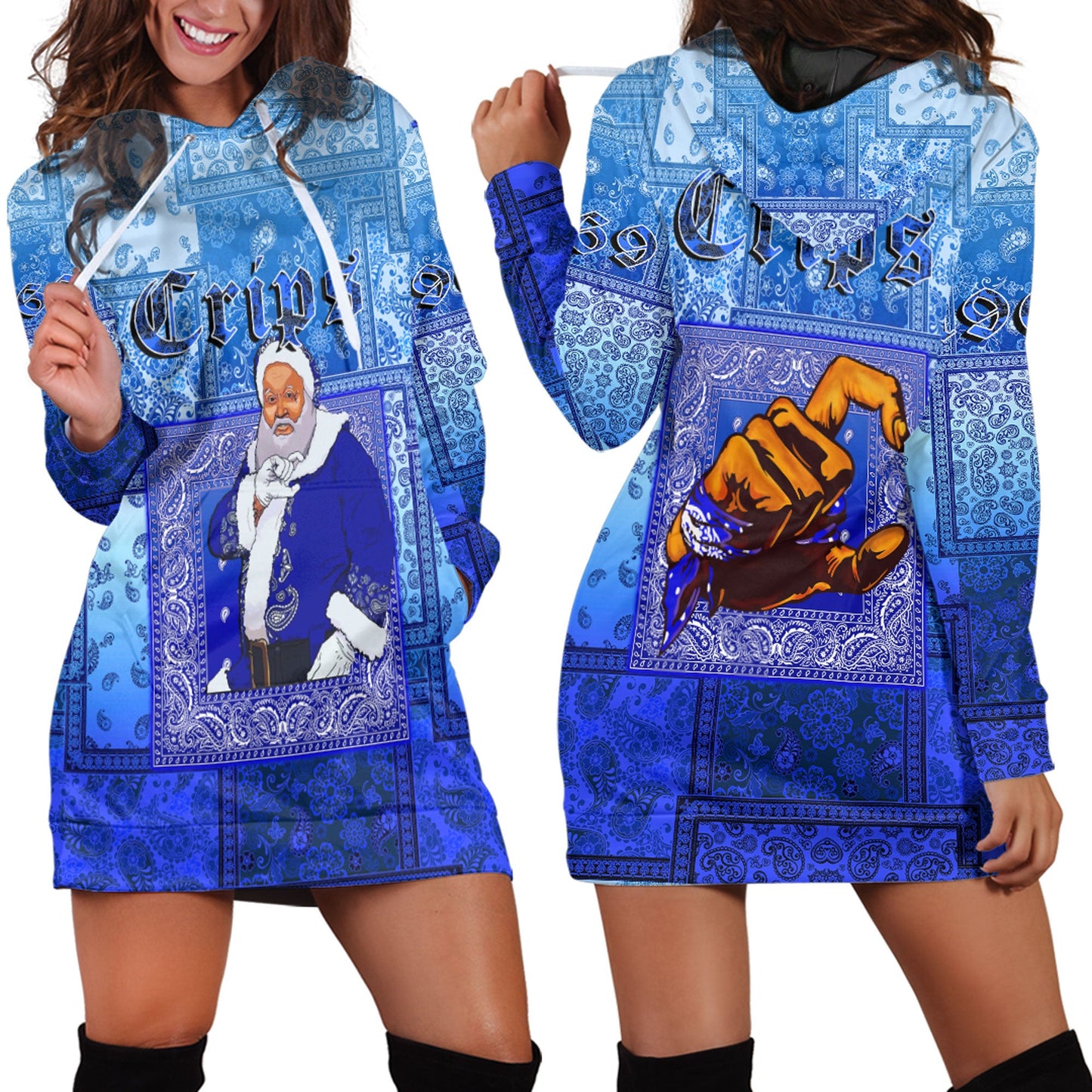 Clothing Santa Crips Gang Paisley Gradient Football Hoodie Dress