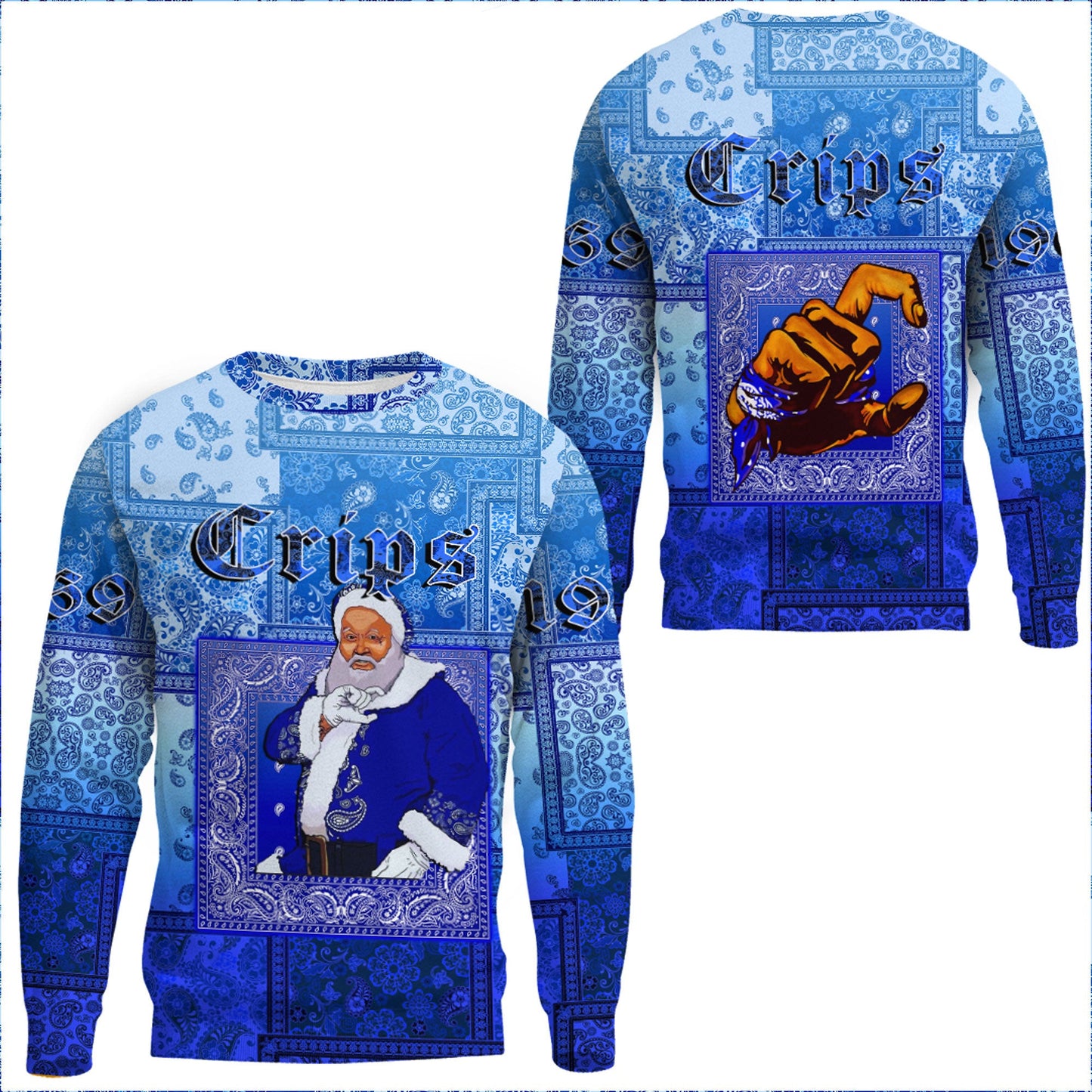 Clothing Santa Crips Gang Paisley Gradient Football Sweatshirts