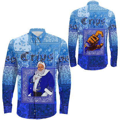 Clothing Santa Crips Gang Paisley Gradient Football Long Sleeve Button Shirt