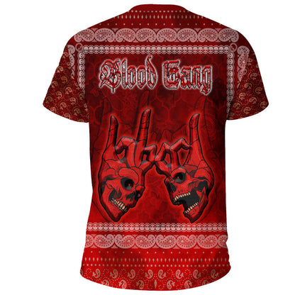 Blood Gang T-Shirt - Red Bandana Skull Unisex Printed Shirt