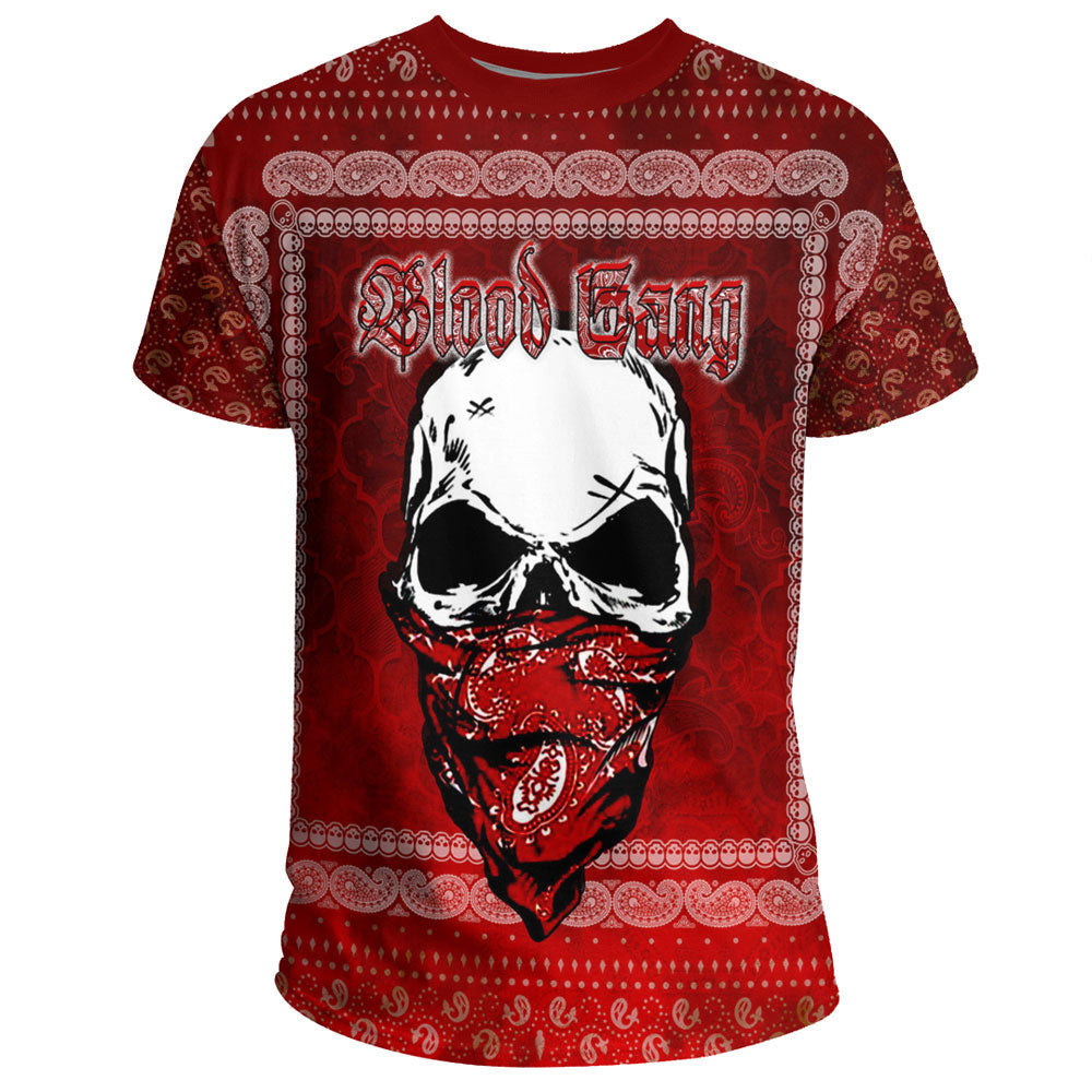 Blood Gang T-Shirt - Red Bandana Skull Unisex Printed Shirt