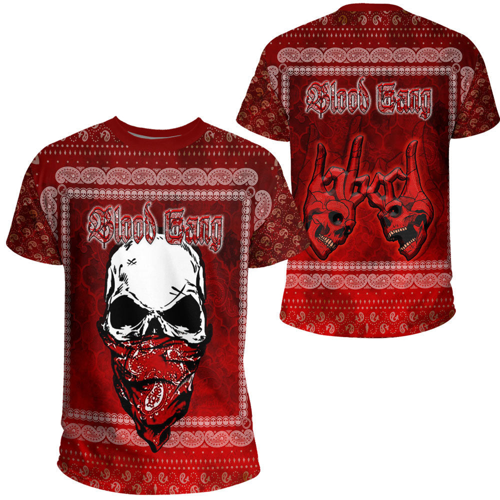 Blood Gang T-Shirt - Red Bandana Skull Unisex Printed Shirt