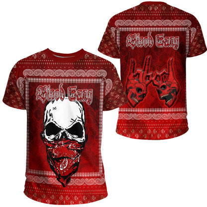 Blood Gang T-Shirt - Red Bandana Skull Unisex Printed Shirt
