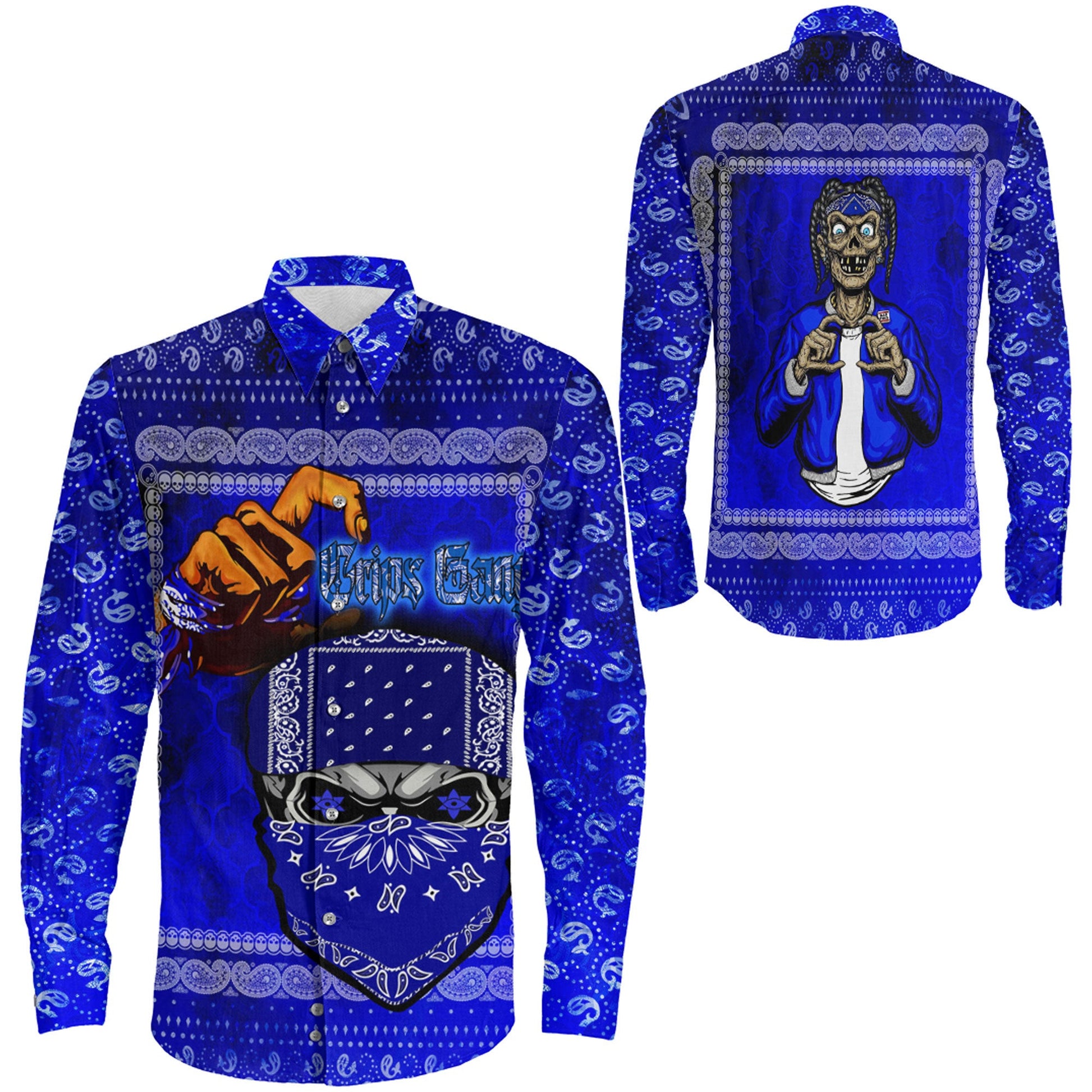 Clothing Crips Gang Long Sleeve Button Shirt