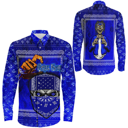 Clothing Crips Gang Long Sleeve Button Shirt