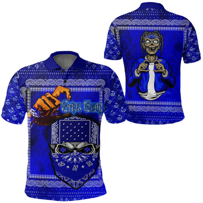 Crips Gang Polo Shirts  Blue Bandana Pattern Printed Shirt
