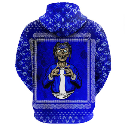 Crips Gang Hoodie Blue Pattern Gang Zip Hoodie All Over Print