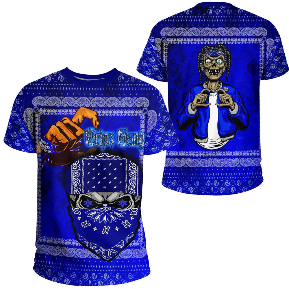 Crips Gang T-Shirt Paisley Pattern Blue Skull Unisex Shirt