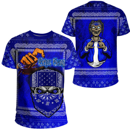 Crips Gang T-Shirt Paisley Pattern Blue Skull Unisex Shirt