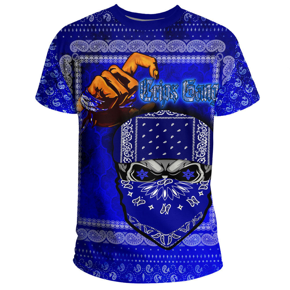 Crips Gang T-Shirt Paisley Pattern Blue Skull Unisex Shirt