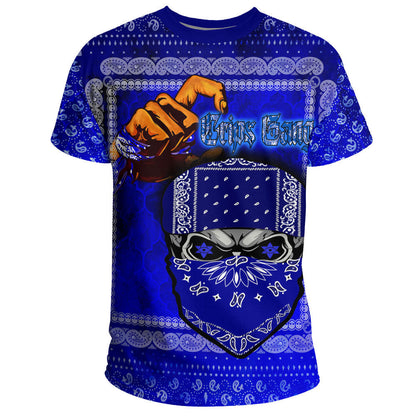 Crips Gang T-Shirt Paisley Pattern Blue Skull Unisex Shirt