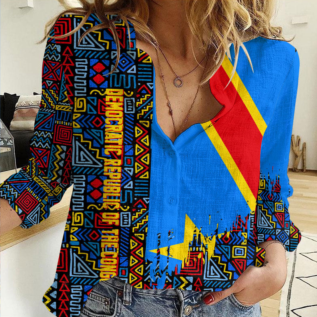 Clothing Democratic Republic of the Congo Kente Pattern Women's Casual Shirt