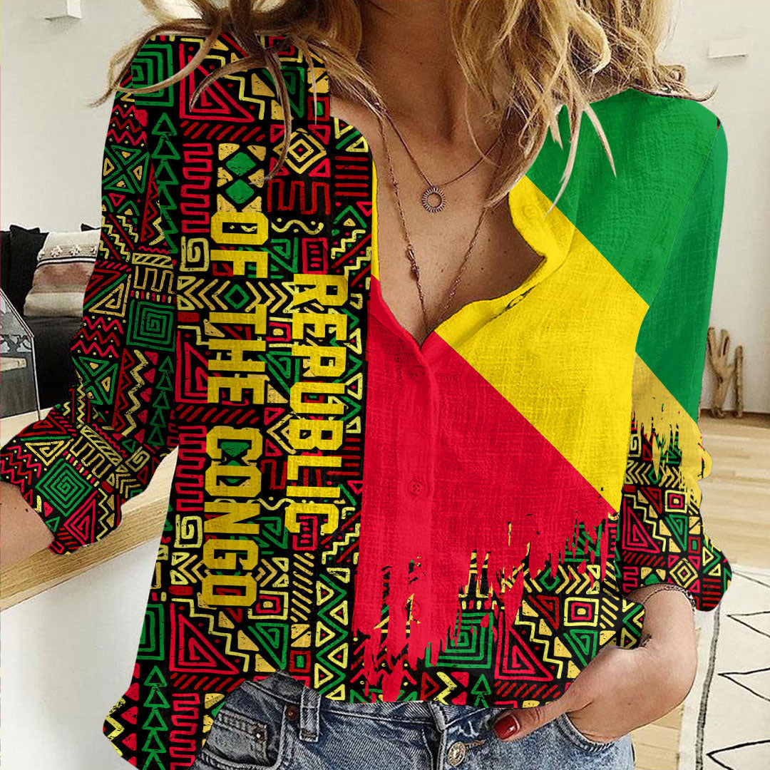 Clothing Republic of the Congo Kente Pattern Women's Casual Shirt