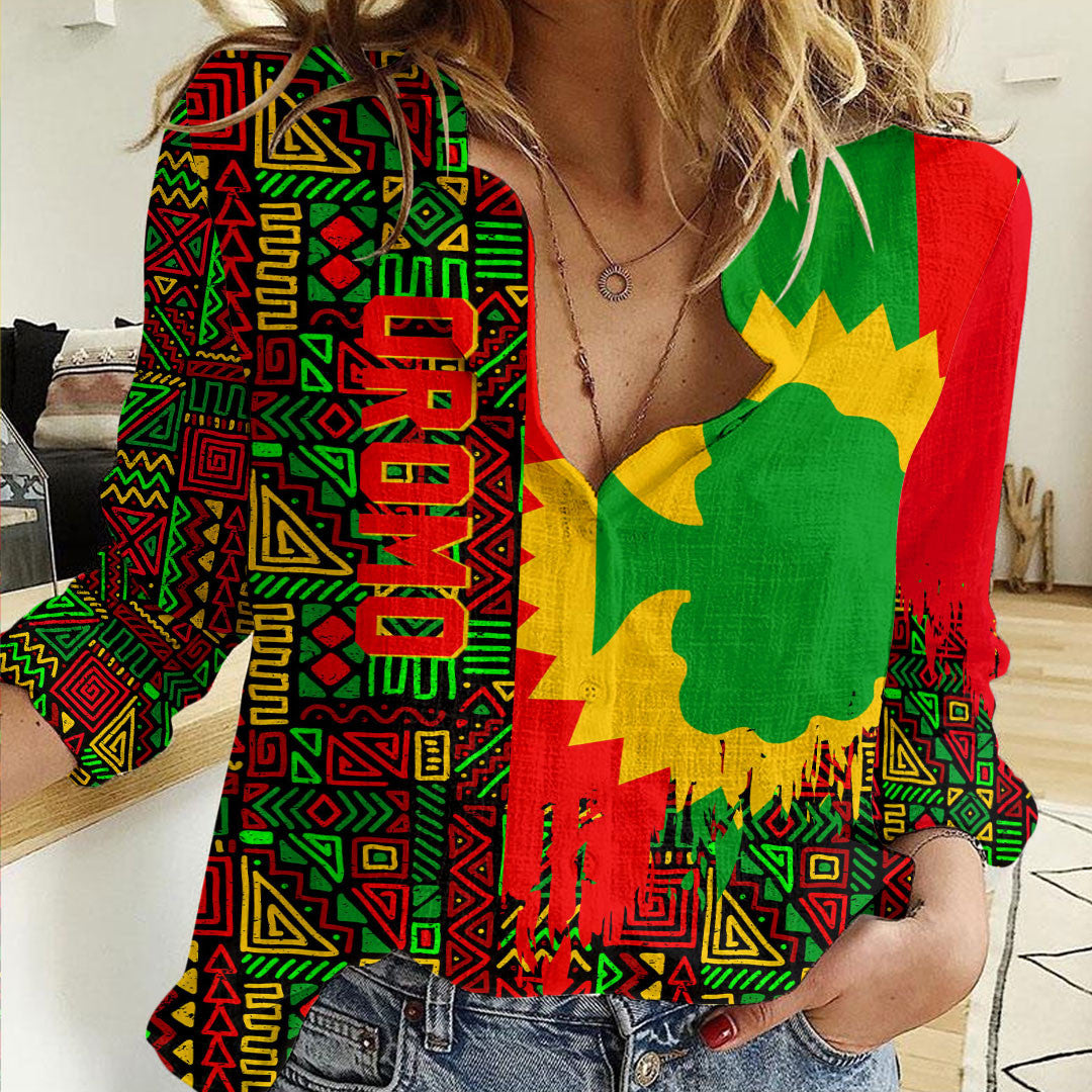 Clothing Oromo Kente Pattern Women's Casual Shirt