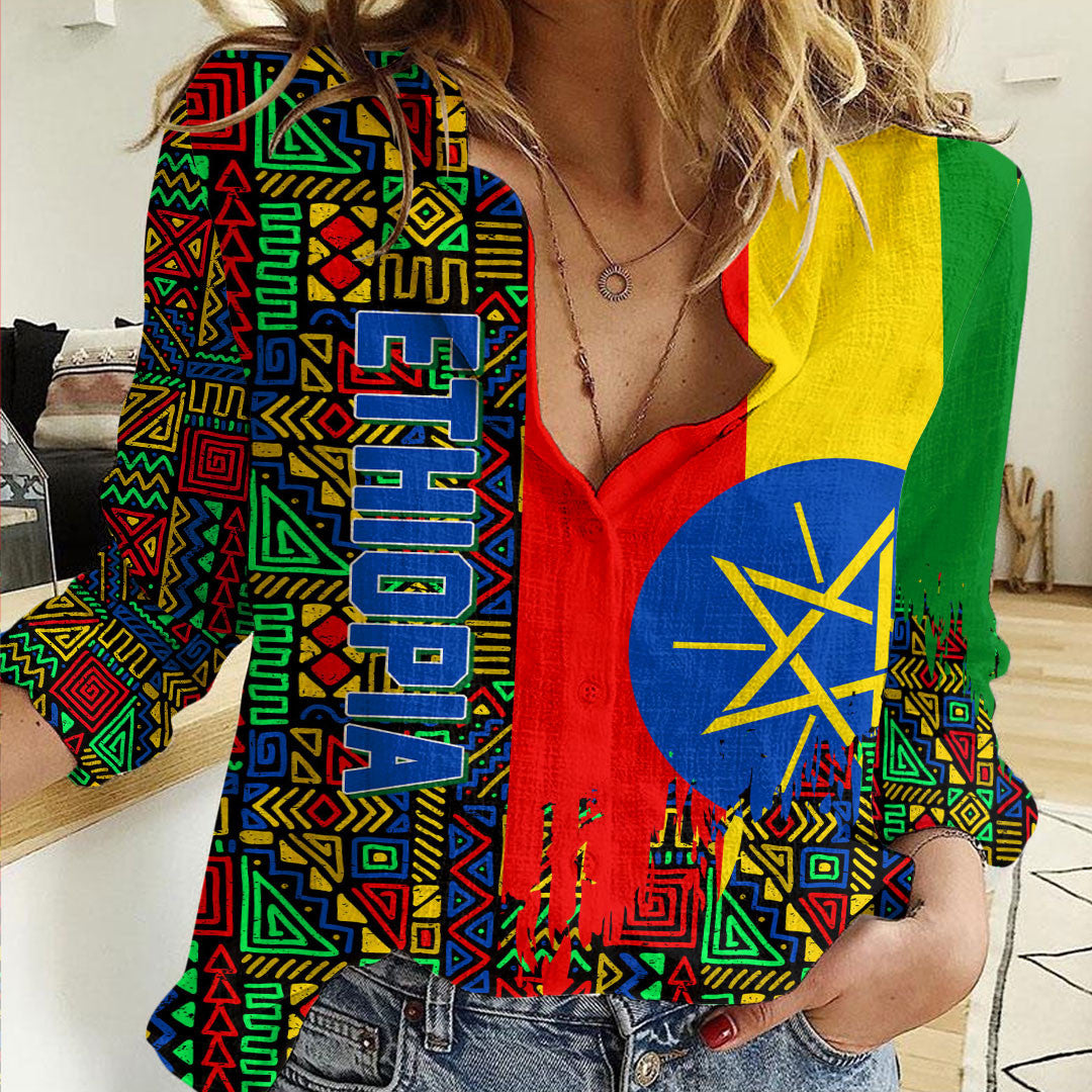 Clothing Ethiopia Kente Pattern Women's Casual Shirt