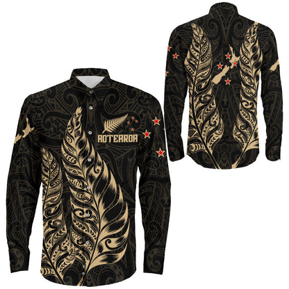Clothing New Zealand Aotearoa Maori Silver Fern New Gold Version Long Sleeve Button Shirt