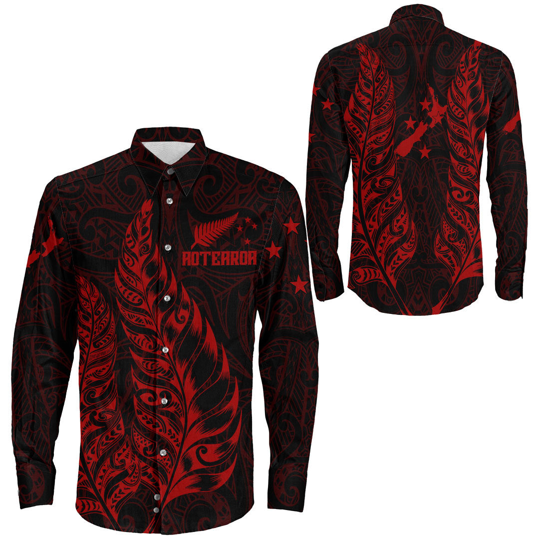 Clothing New Zealand Aotearoa Maori Silver Fern New Red Version Long Sleeve Button Shirt