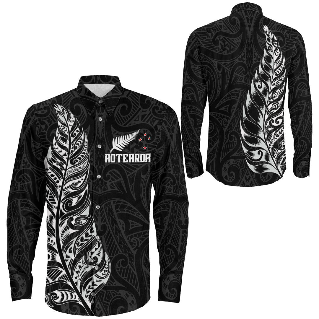 Clothing New Zealand Aotearoa Maori Silver Fern Long Sleeve Button Shirt
