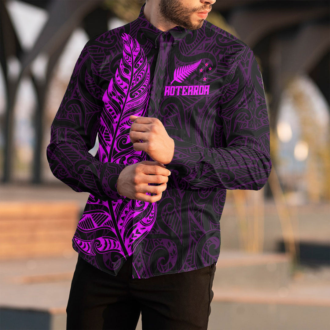 Clothing New Zealand Aotearoa Maori Silver Fern Pink Version Long Sleeve Button Shirt