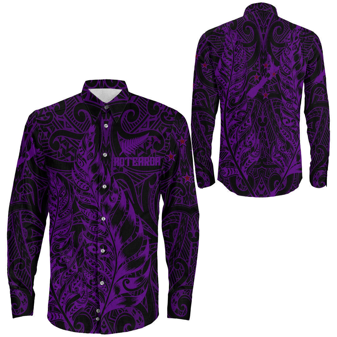 Clothing New Zealand Aotearoa Maori Silver Fern New Purple Version Long Sleeve Button Shirt