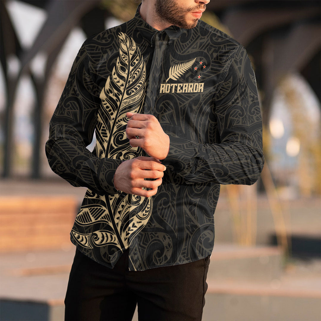 Clothing New Zealand Aotearoa Maori Silver Fern Gold Version Long Sleeve Button Shirt