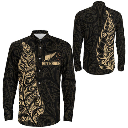 Clothing New Zealand Aotearoa Maori Silver Fern Gold Version Long Sleeve Button Shirt