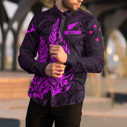 Clothing New Zealand Aotearoa Maori Silver Fern New Pink Version Long Sleeve Button Shirt
