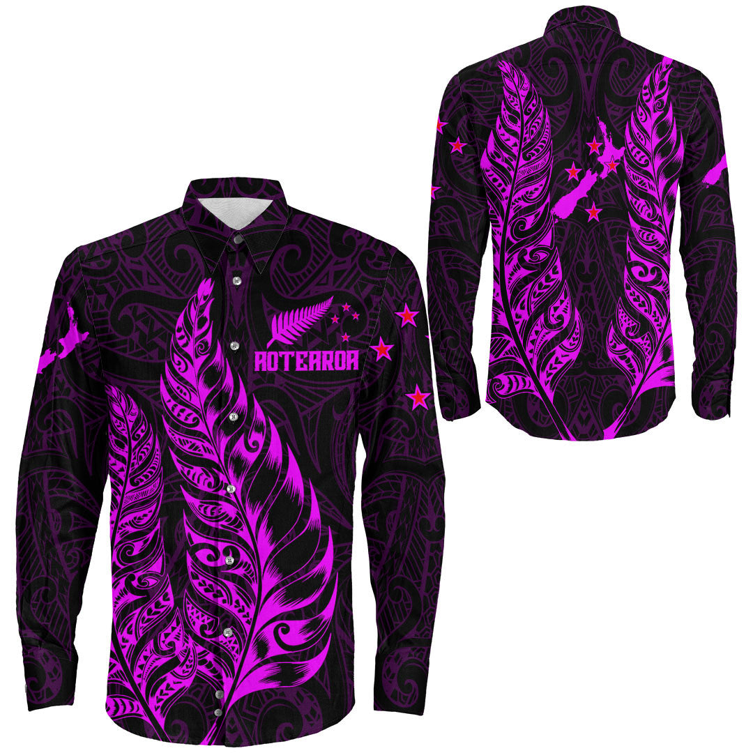 Clothing New Zealand Aotearoa Maori Silver Fern New Pink Version Long Sleeve Button Shirt