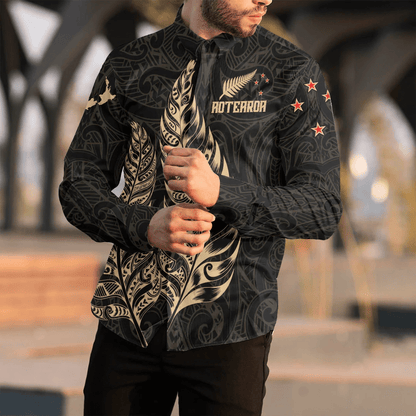 Clothing New Zealand Aotearoa Maori Silver Fern New Gold Version Long Sleeve Button Shirt