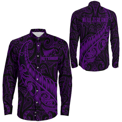 Clothing New Zealand Aotearoa Maori Fern Purple Version Long Sleeve Button Shirt