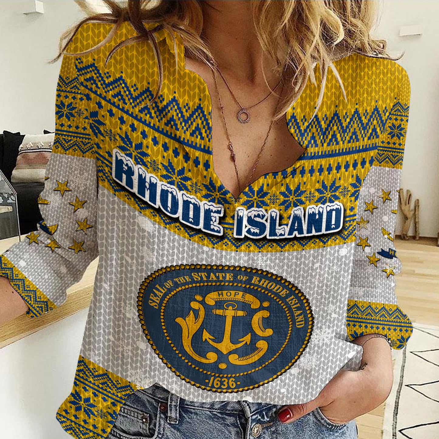 Clothing Rhode Island Christmas Women Casual Shirt