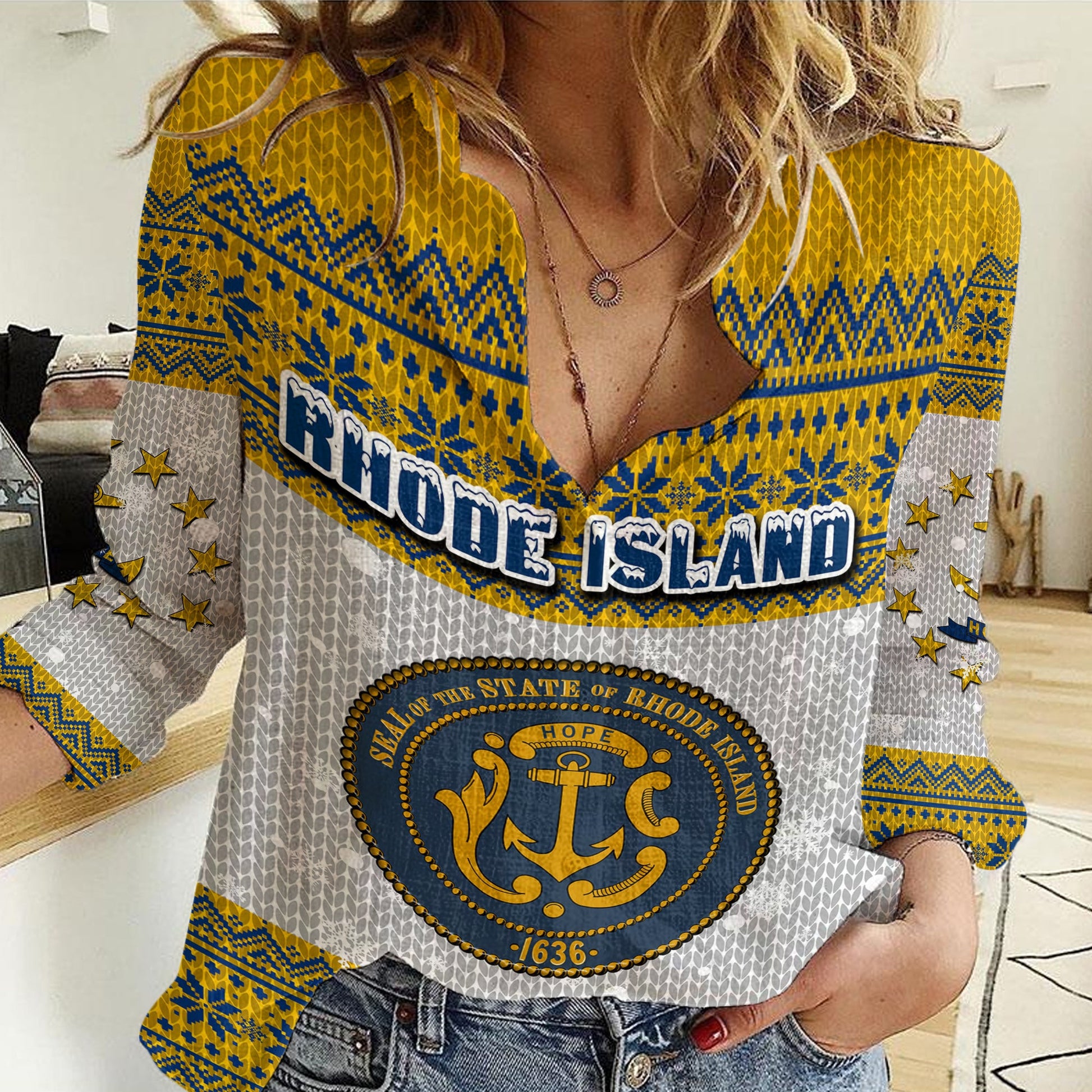 Clothing Rhode Island Christmas Women Casual Shirt