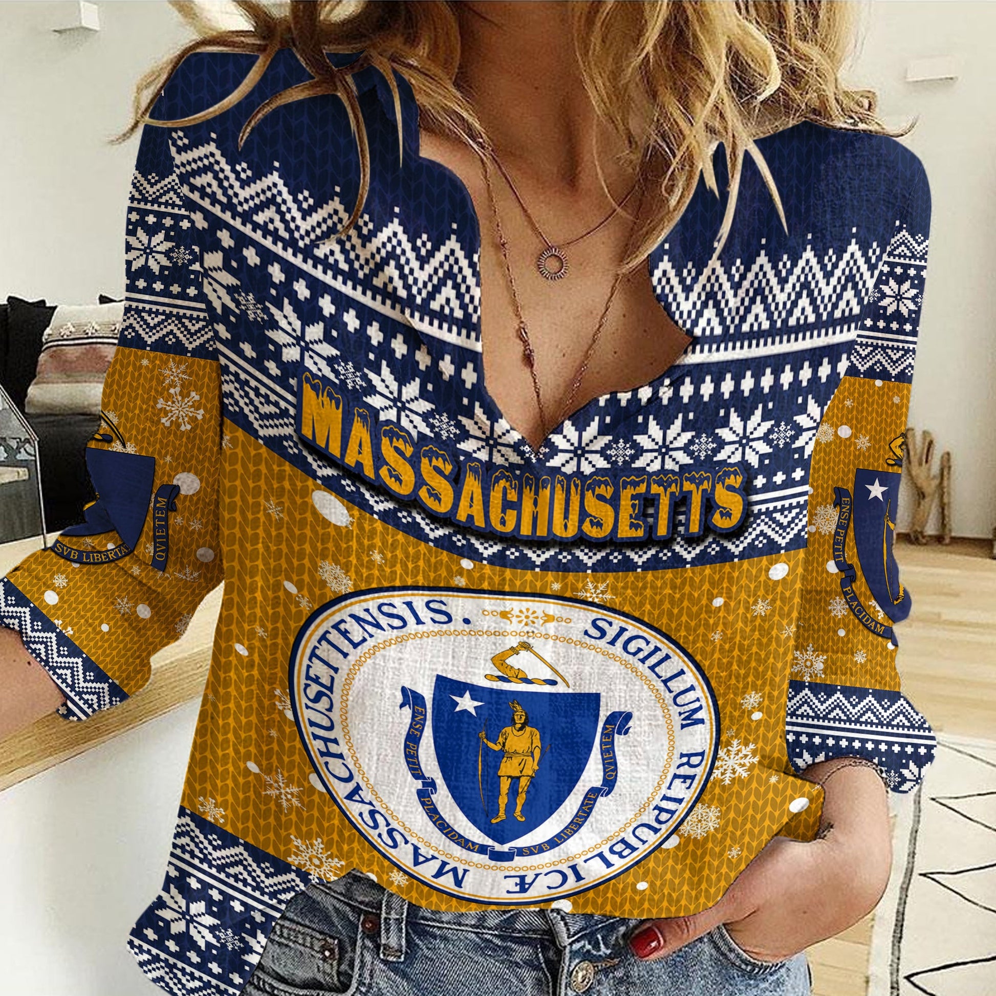 Clothing Massachusetts Christmas Women Casual Shirt