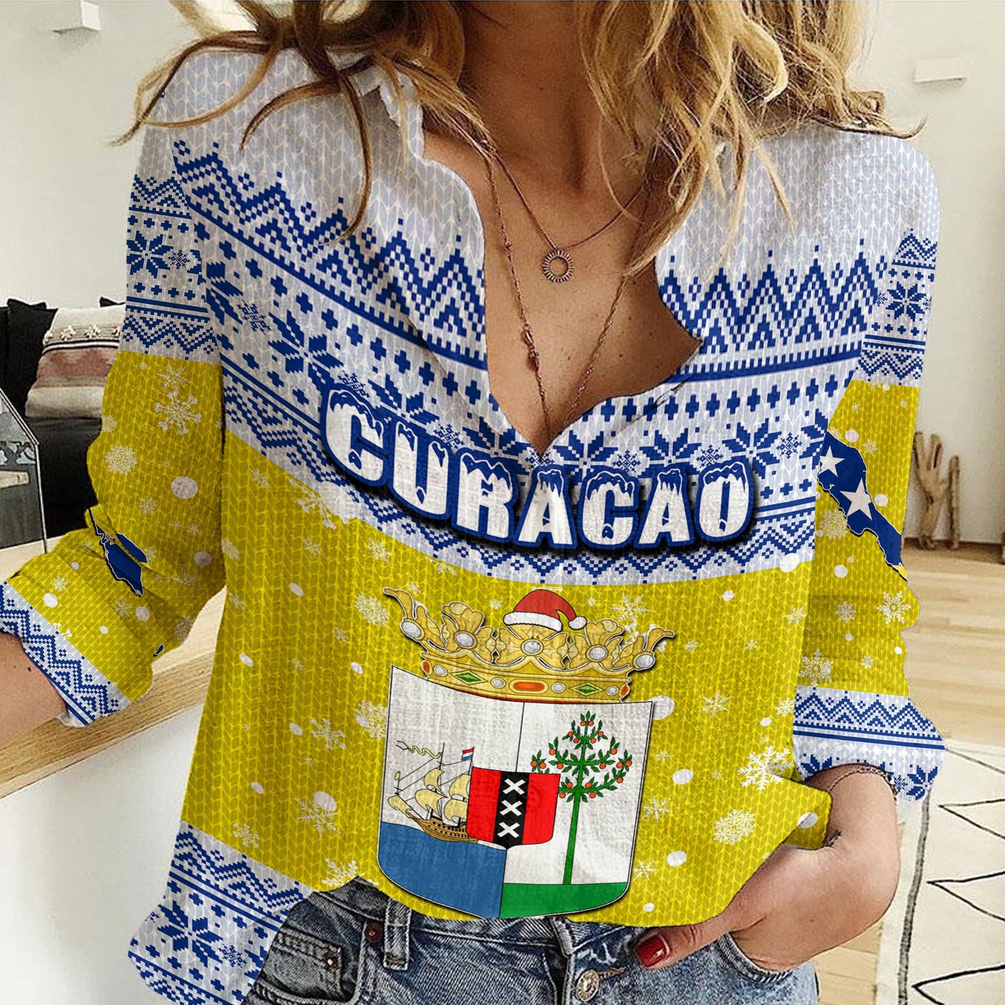 Clothing Curacao Christmas Women Casual Shirt