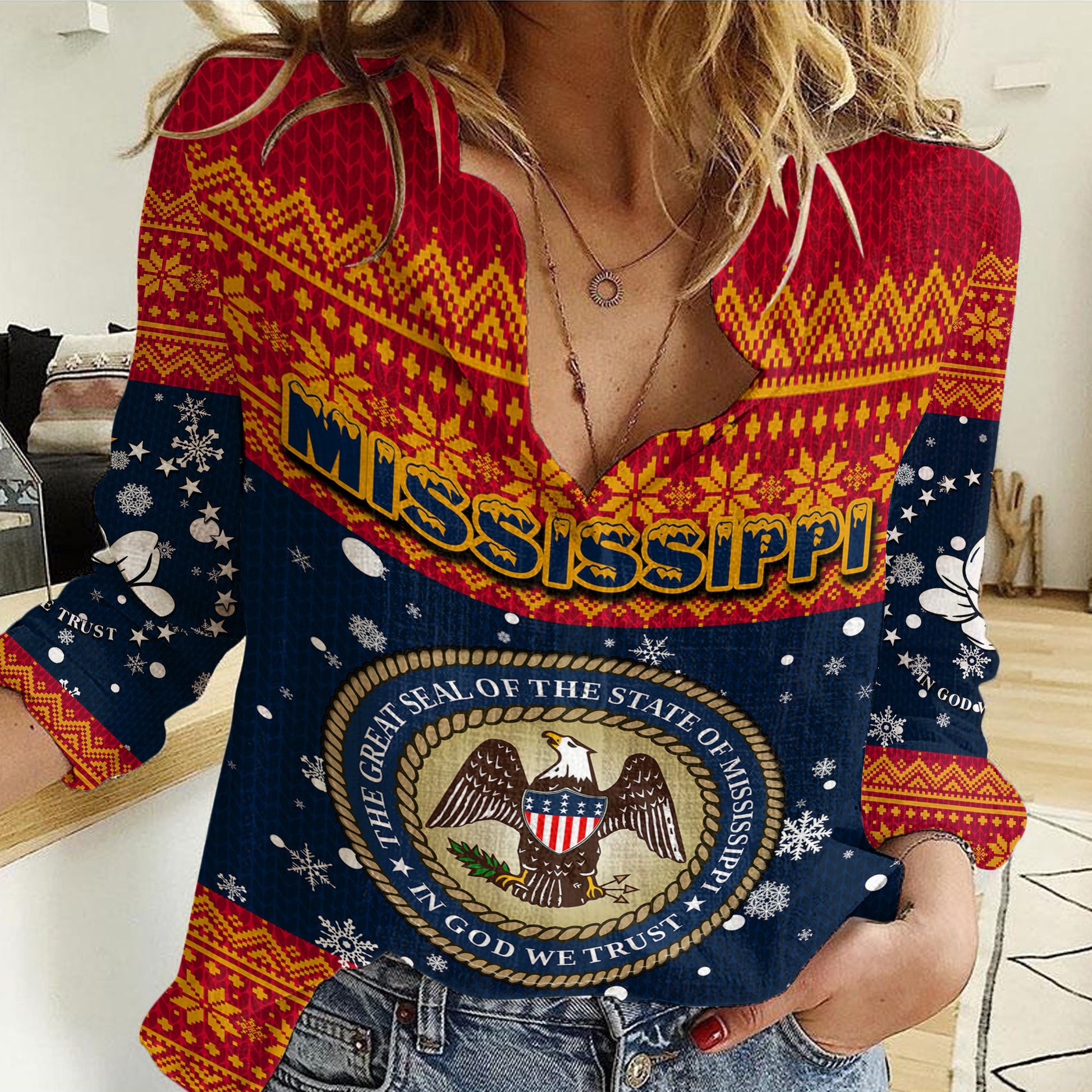 Clothing Mississippi Christmas Women Casual Shirt