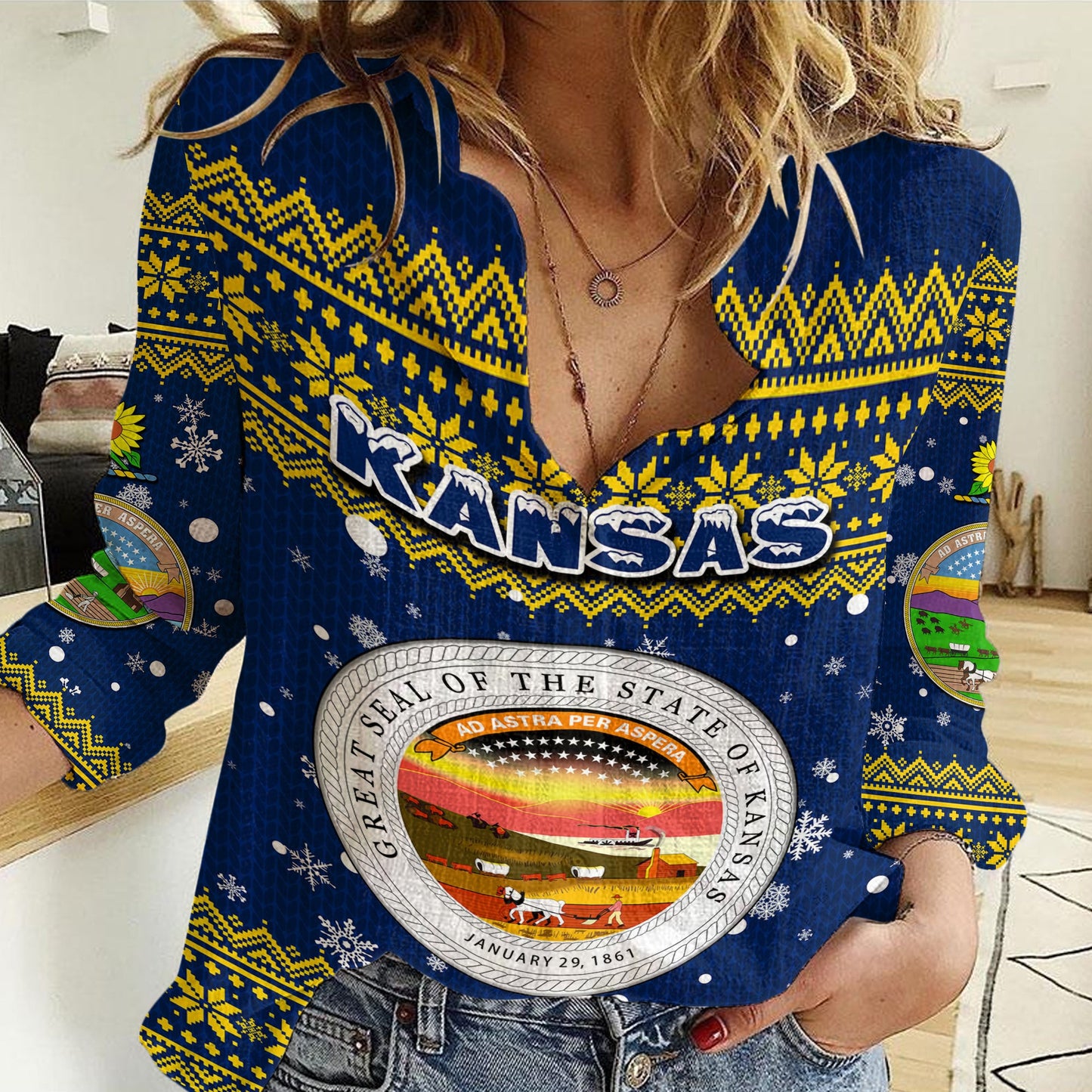 Clothing Kansas Christmas Women Casual Shirt