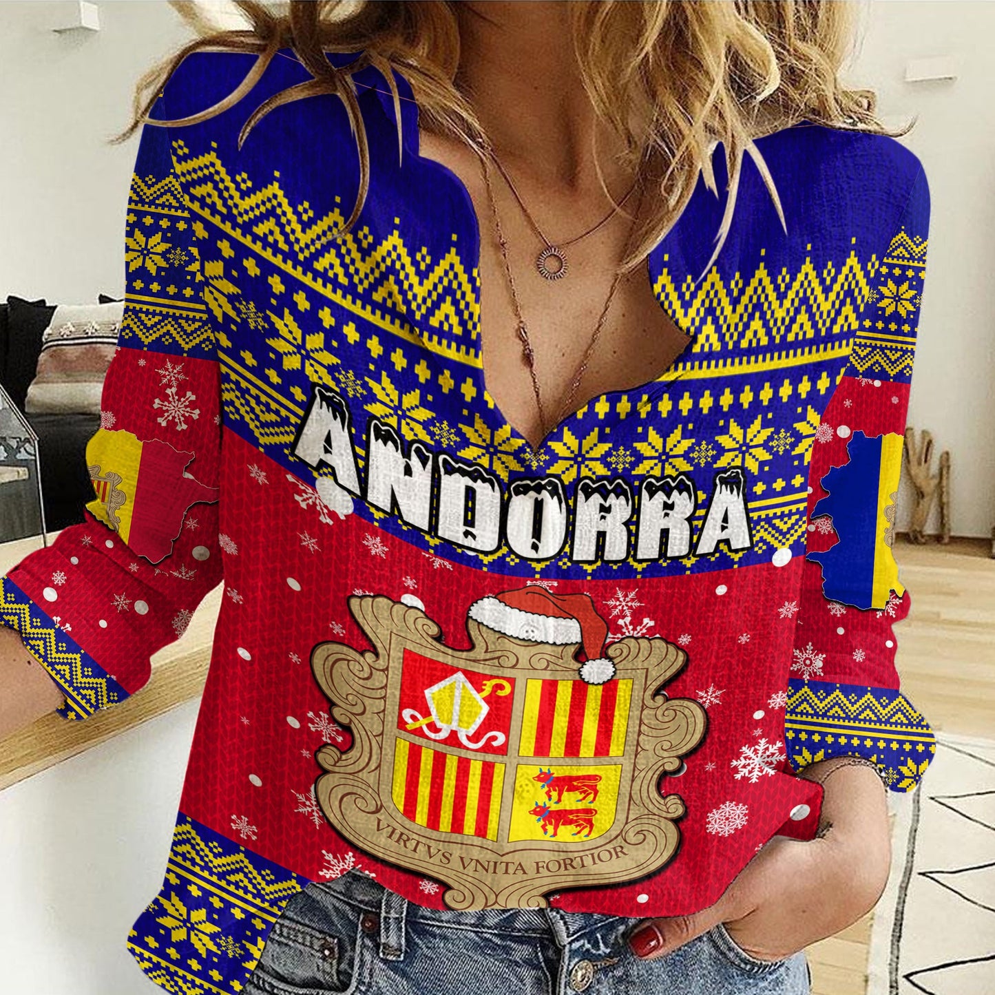 Clothing Andorra Christmas Women Casual Shirt