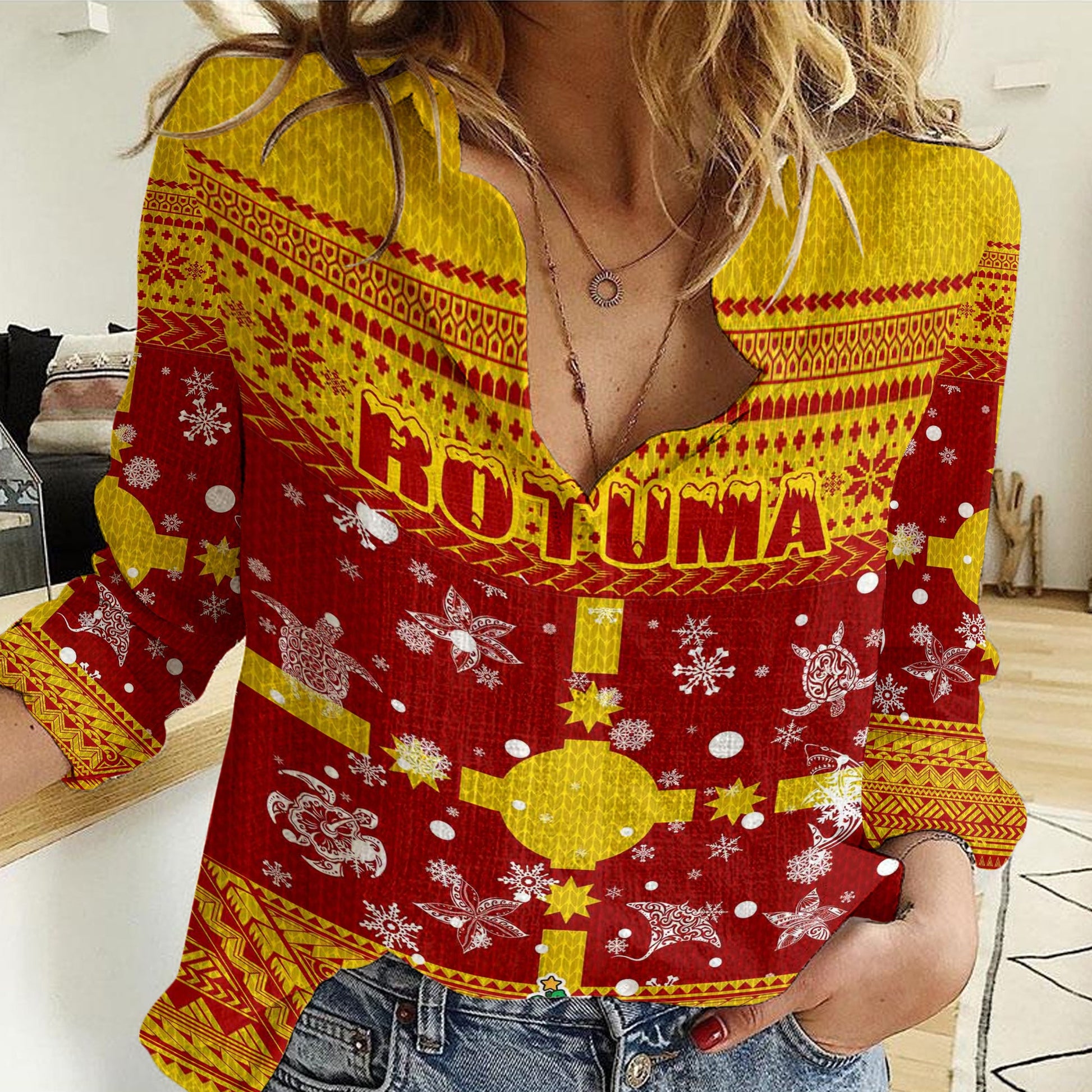 Clothing Rotuma Christmas Women Casual Shirt