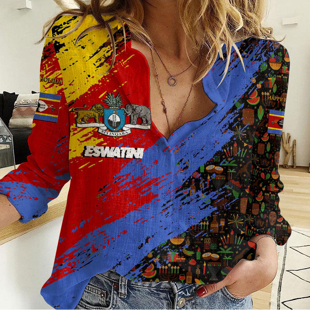 Clothing Eswatini Happy Kwanzaa Women's Casual Shirt