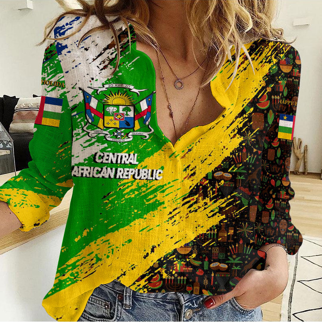 Clothing Central African Republic Happy Kwanzaa Women's Casual Shirt