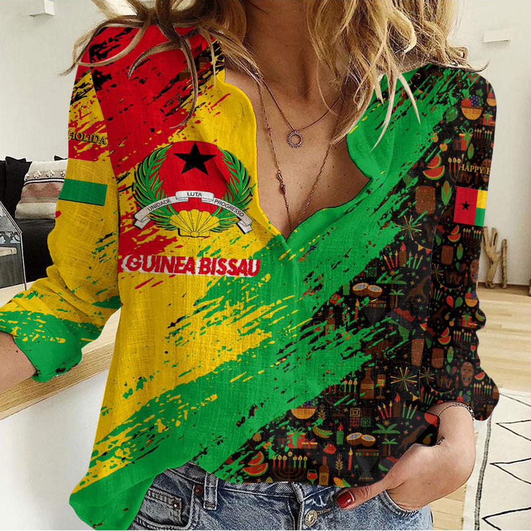 Clothing Guinea Bissau Happy Kwanzaa Women's Casual Shirt