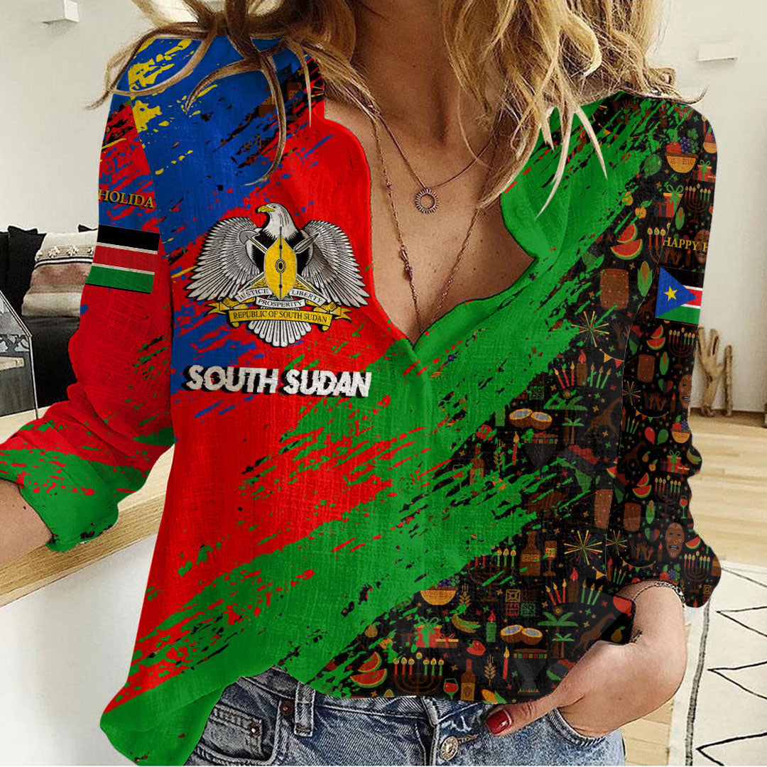 Clothing South Sudan Happy Kwanzaa Women's Casual Shirt