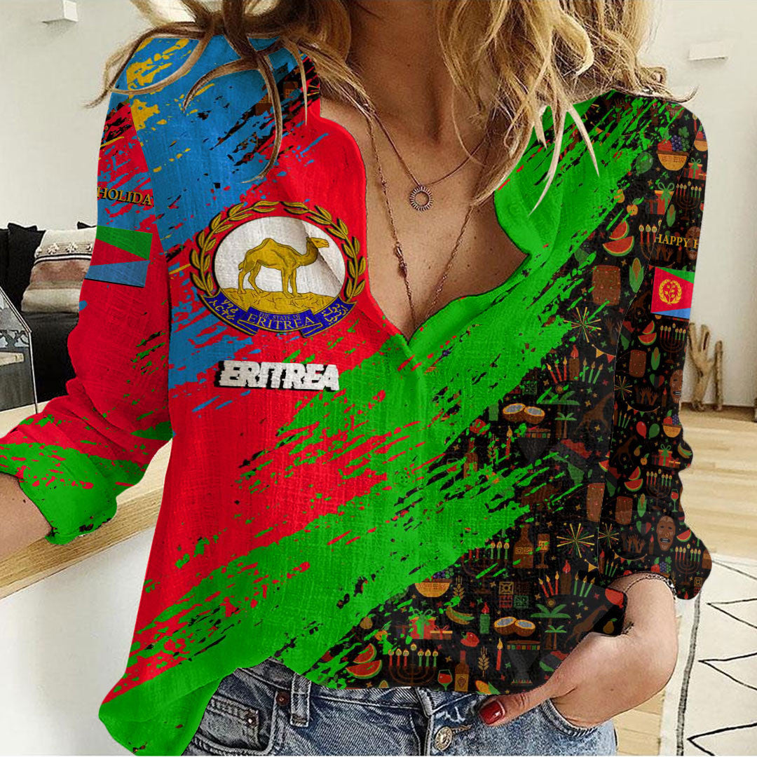 Clothing Eritrea Happy Kwanzaa Women's Casual Shirt
