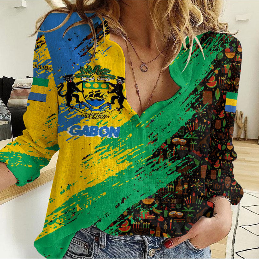 Clothing Gabon Happy Kwanzaa Women's Casual Shirt
