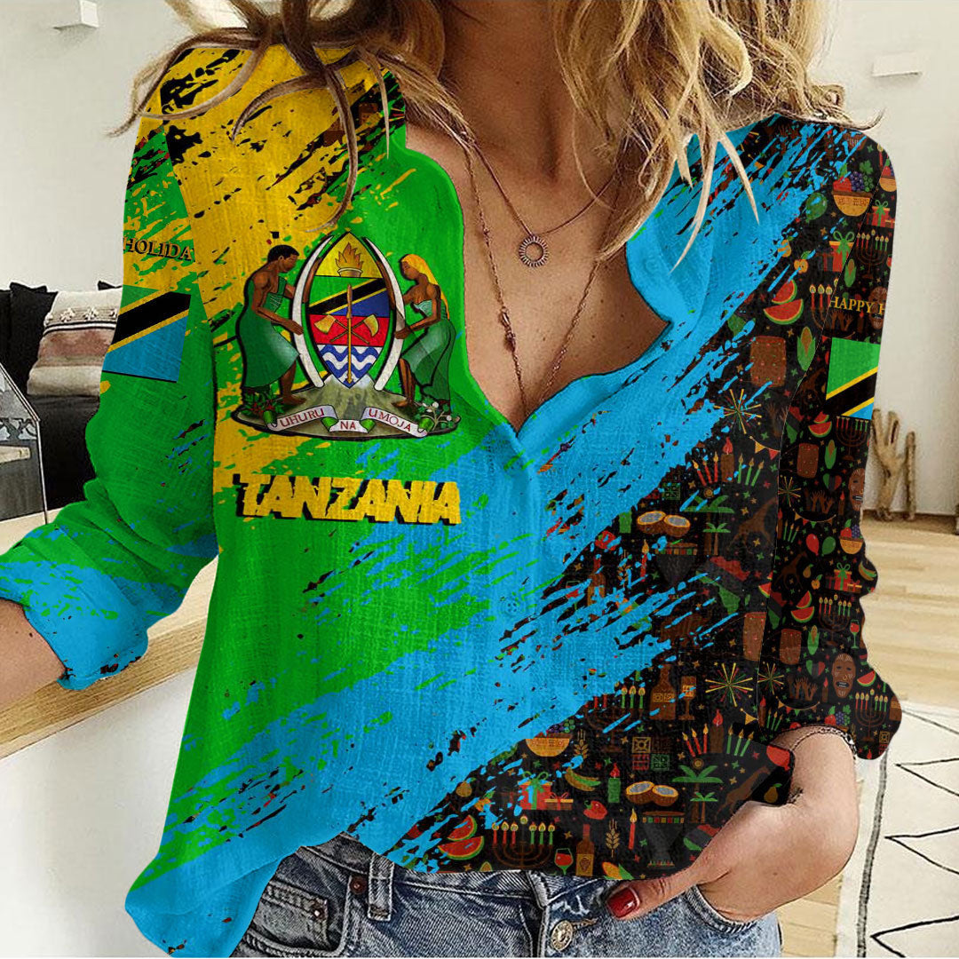 Clothing Tanzania Happy Kwanzaa Women's Casual Shirt