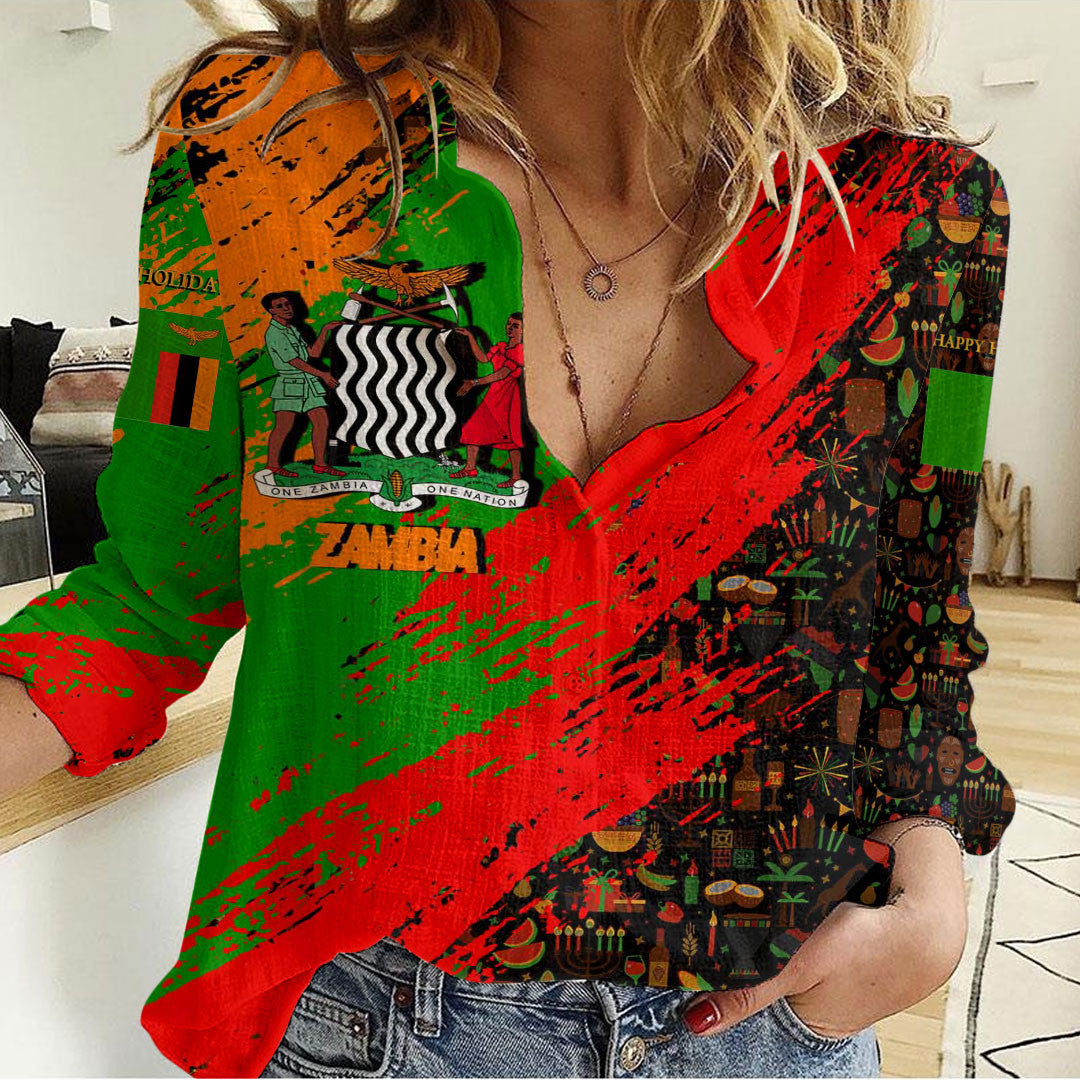 Clothing Zambia Happy Kwanzaa Women's Casual Shirt